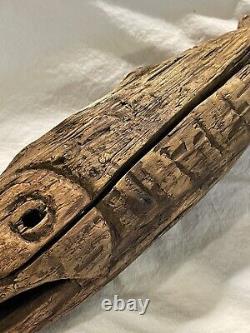 Early Antique Primitive Folk Art Carved Wooden Fish Nautical Trade Sign