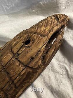 Early Antique Primitive Folk Art Carved Wooden Fish Nautical Trade Sign