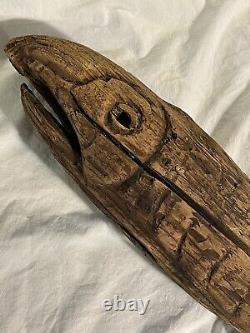 Early Antique Primitive Folk Art Carved Wooden Fish Nautical Trade Sign