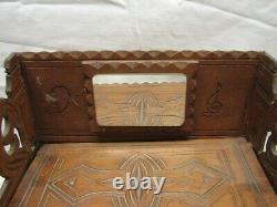 Early Carved Wooden Tramp Art Dresser Trinket Music Box Wood Cigar Folk Keepsake