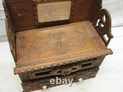 Early Carved Wooden Tramp Art Dresser Trinket Music Box Wood Cigar Folk Keepsake