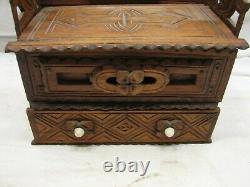 Early Carved Wooden Tramp Art Dresser Trinket Music Box Wood Cigar Folk Keepsake