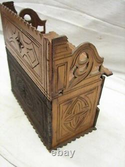 Early Carved Wooden Tramp Art Dresser Trinket Music Box Wood Cigar Folk Keepsake