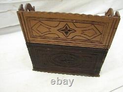 Early Carved Wooden Tramp Art Dresser Trinket Music Box Wood Cigar Folk Keepsake