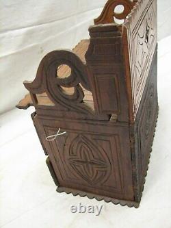 Early Carved Wooden Tramp Art Dresser Trinket Music Box Wood Cigar Folk Keepsake