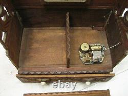 Early Carved Wooden Tramp Art Dresser Trinket Music Box Wood Cigar Folk Keepsake