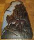 Early Folk Art Carved Wood Lions Plaque, Louisiana, Southern Black, Naive