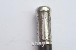 Early Folk Art Sterling Silver Handle Carved Wood Cane/walking Stick