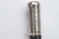 Early Folk Art Sterling Silver Handle Carved Wood Cane/walking Stick