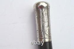 Early Folk Art Sterling Silver Handle Carved Wood Cane/walking Stick