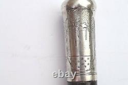 Early Folk Art Sterling Silver Handle Carved Wood Cane/walking Stick