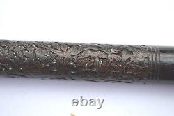 Early Folk Art Sterling Silver Handle Carved Wood Cane/walking Stick