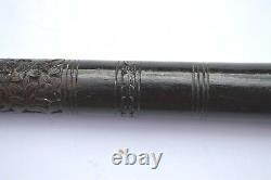 Early Folk Art Sterling Silver Handle Carved Wood Cane/walking Stick