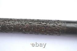 Early Folk Art Sterling Silver Handle Carved Wood Cane/walking Stick