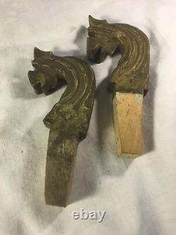 Early Folkart Pr Horse Head Wood Finials from Cutter SleighHand CarvedPR255