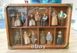 Early German Folk Art Carved Wood Villagers in Shadow Box 14 Pc Vicar Constable