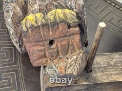 Early Vintage Owl Decoy -Signed- Hand Carved and Painted Folk Art Primitive Bird