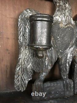 Early Wood Folk Art Eagle Match Safe Primitive Original Old Paint Aafa Carved