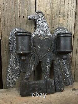 Early Wood Folk Art Eagle Match Safe Primitive Original Old Paint Aafa Carved