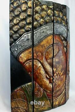 Earthy Red Buddha Panel Folding Screen Wall Art Hand Carved Wood Bali art