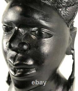 Ebony Wood Statue HAND CARVED Sculpture South Africa FOLK ART Woman & Childen