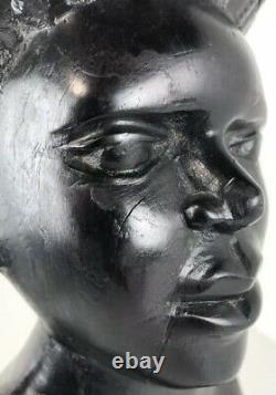 Ebony Wood Statue HAND CARVED Sculpture South Africa FOLK ART Woman & Childen
