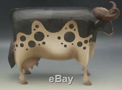 Elaine Frank Valletta Appletree Hand Carved Large Cow Folk Art Sculpture 2000