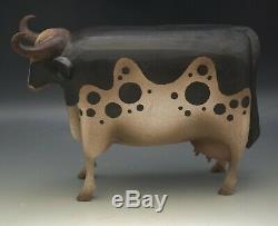 Elaine Frank Valletta Appletree Hand Carved Large Cow Folk Art Sculpture 2000