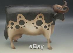 Elaine Frank Valletta Appletree Hand Carved Large Cow Folk Art Sculpture 2000