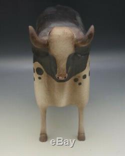 Elaine Frank Valletta Appletree Hand Carved Large Cow Folk Art Sculpture 2000