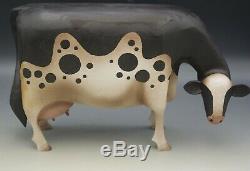 Elaine Frank Valletta Hand Carved Large 14.5 Cow Folk Art Sculpture 2000 Rare