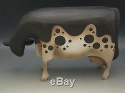 Elaine Frank Valletta Hand Carved Large 14.5 Cow Folk Art Sculpture 2000 Rare