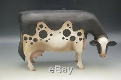 Elaine Frank Valletta Hand Carved Large 14.5 Cow Folk Art Sculpture 2000 Rare