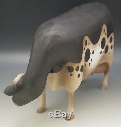 Elaine Frank Valletta Hand Carved Large 14.5 Cow Folk Art Sculpture 2000 Rare