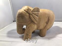 Elephant Figurines- Folk Art Carvings Primitive- Hand Carved Hardwood