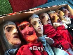 Estate Lot 7 Hand Carved Wood Folk Art German Puppets -Shakespeare Devil Friar