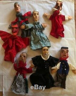 Estate Lot 7 Hand Carved Wood Folk Art German Puppets -Shakespeare Devil Friar