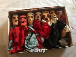 Estate Lot 7 Hand Carved Wood Folk Art German Puppets -Shakespeare Devil Friar