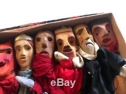 Estate Lot 7 Hand Carved Wood Folk Art German Puppets -Shakespeare Devil Friar