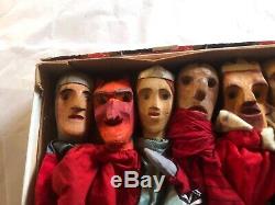 Estate Lot 7 Hand Carved Wood Folk Art German Puppets -Shakespeare Devil Friar