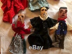 Estate Lot 7 Hand Carved Wood Folk Art German Puppets -Shakespeare Devil Friar