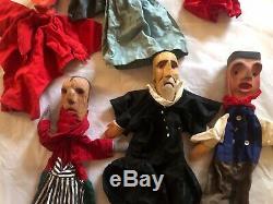 Estate Lot 7 Hand Carved Wood Folk Art German Puppets -Shakespeare Devil Friar