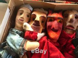 Estate Lot 7 Hand Carved Wood Folk Art German Puppets -Shakespeare Devil Friar