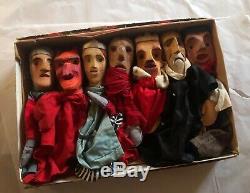 Estate Lot 7 Hand Carved Wood Folk Art German Puppets -Shakespeare Devil Friar