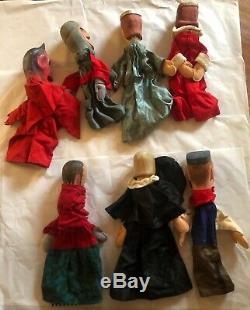 Estate Lot 7 Hand Carved Wood Folk Art German Puppets -Shakespeare Devil Friar