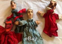 Estate Lot 7 Hand Carved Wood Folk Art German Puppets -Shakespeare Devil Friar