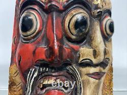 Exceptional LG Carved Wood Folk Art Hand Made & Painted Double Face Mask