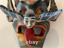Exceptional Large Antique Carved Wood Folk Art Hand Made & Painted Figures Mask