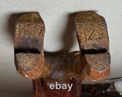 Exquisite signed hand carved wood Folk Art man cowboy sculpture statue figure