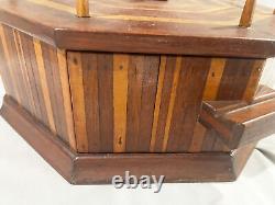 FOLK ART CARVED BIRD INLAID WOOD SEWING BOX 1950s